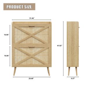 METOTI Rattan Shoe Cabinet with 2 Flip Drawers,Modern Hidden Shoe Storage Cabinet for Entryway,Shoe Organizer Rack Cabinet with Open Doors & Legs.