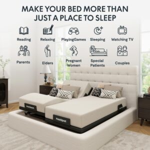 FLEXISPOT Adjustable Bed Frame Base Twin XL, Massage, Zero Clearance, Quick Assembly, Under-Bed Lights,Whisper Quiet Durable Motor, Zero Gravity, Mattress Holder, Anti-Snore, Wireless Remote.