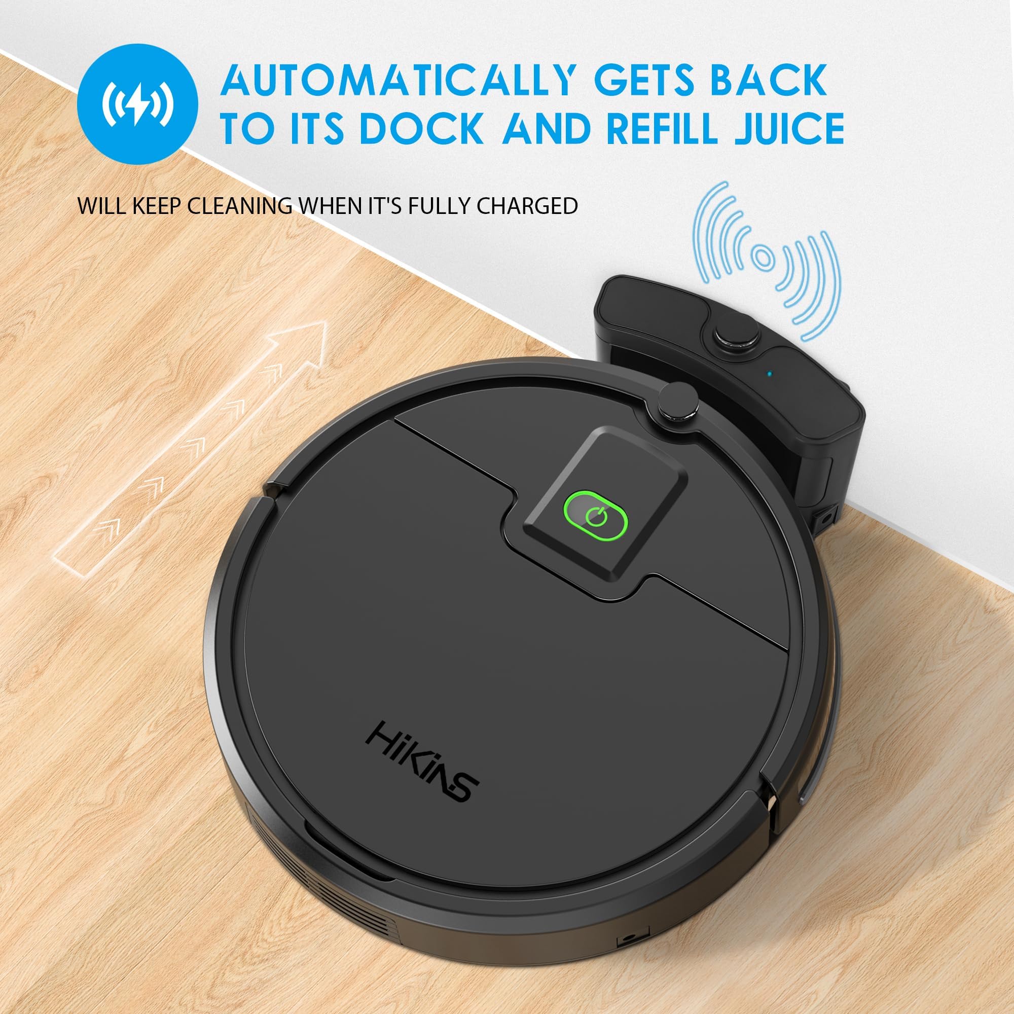 Robot Vacuum Cleaner,2500Pa Powerful Suction Robot Vacuums with Self-Charging,150Mins,Tangle-Free Robotic Vacuums Cleaner, Low Noise, Ideal for Hard Floor, Low-Pile Carpets & Pet Hair