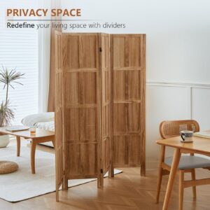 Asnefeli 4 Panel Room Divider, 5.6 FT Folding Privacy Screen Room Divider, Partition Divider for Room Separation, Room Partition Separator, Wooden Room Divider Screen for Home Office Bedroom (Natural)