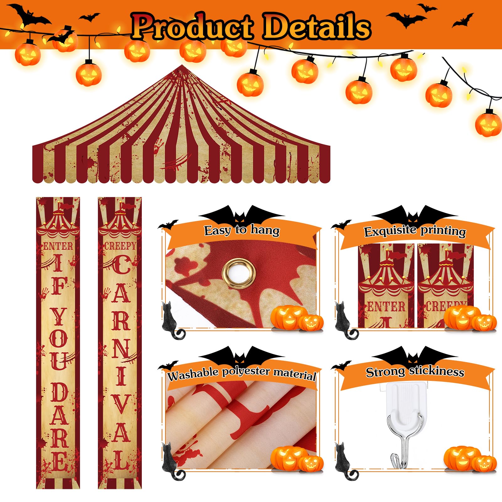 Patelai Halloween Carnival Circus Party Decorations Scary Circus Halloween Door Cover Decoration Carnival Theme Porch Banner Creepy Carnival Tent for Festival Wall Hanging Yard Sign(Carnival)