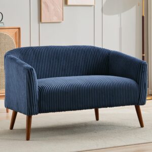 aoiy & wifon 50.8" w 2-seat small loveseat sofa, comfy upholstered loveseat couch for small spaces with wooden legs, corduroy, navy