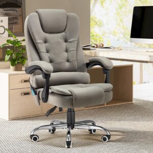 YODOLLA Executive Office Chair with 7 Points Massage&Heat Function, High Back Office Chair Reclining Swivel Home Office Chair, Grey Leather