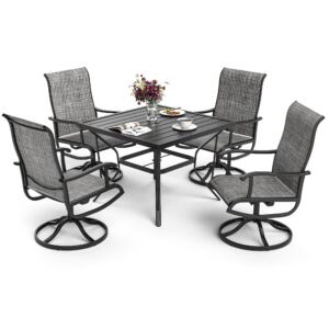 pamapic 5 pieces patio dining set, outdoor dining set all-weather for backyard poolside garden deck, modern outdoor table and chairs set with 4 textilene swivel chairs,gray