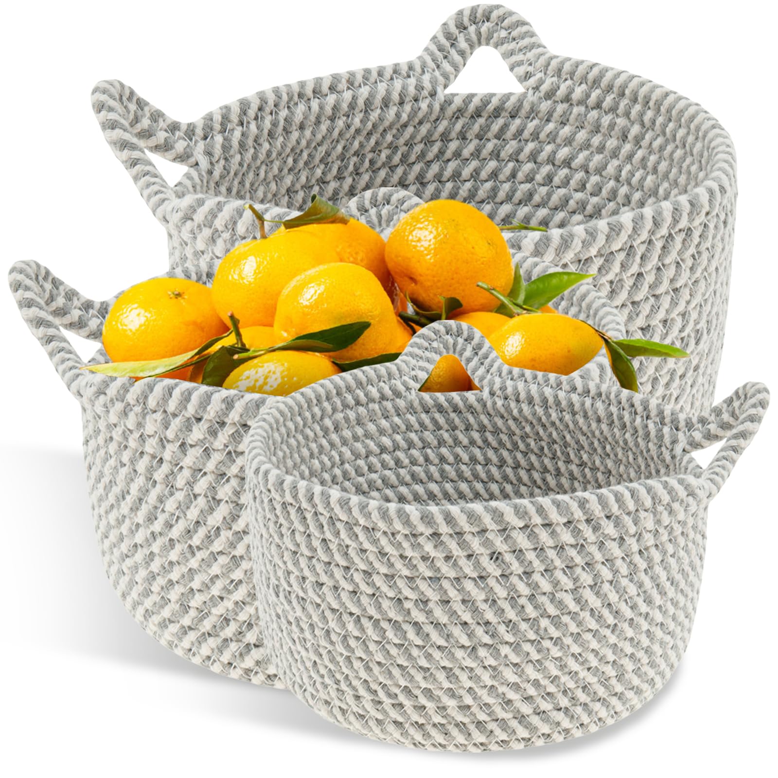 Hevtsde 3PCS Small Woven Basket - Cotton Rope Woven Baskets, Cute Woven Storage Basket, Small Baskets for organizing, Multifunctional Storage Baskets for Cosmetics Snacks Toys (Gray)