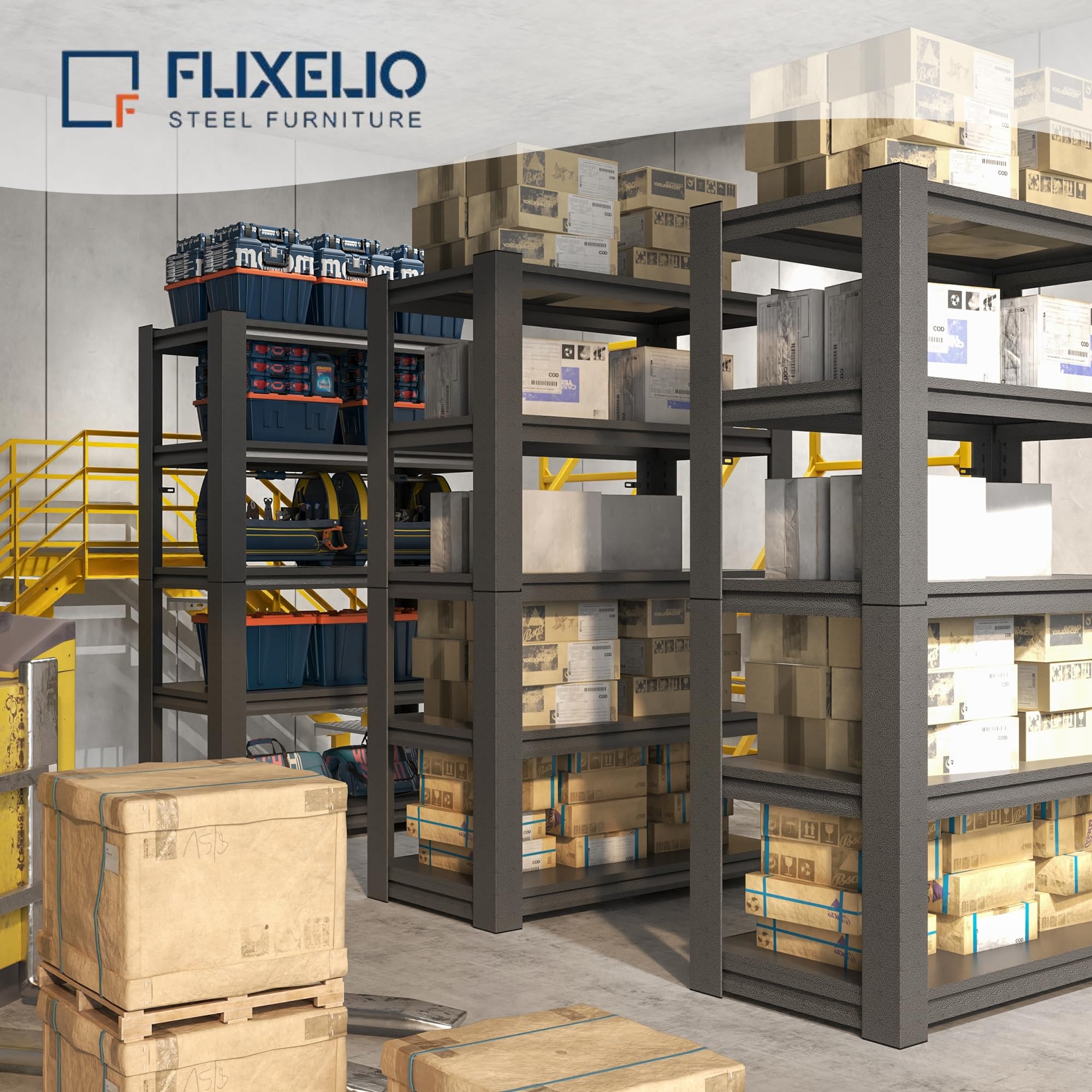 FLIXELIO 72" H Garage Shelving Heavy Duty Storage Shelves, 5 Tier Adjustable Steel Storage Racks for Garage, 2500LBS Load Metal Industrial Shelving Units, Utility Shelf Rack (72"*35.4"*15.7")