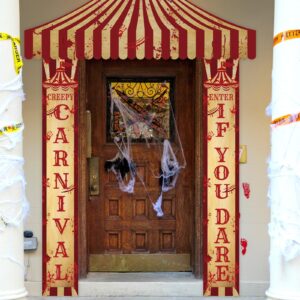 Patelai Halloween Carnival Circus Party Decorations Scary Circus Halloween Door Cover Decoration Carnival Theme Porch Banner Creepy Carnival Tent for Festival Wall Hanging Yard Sign(Carnival)