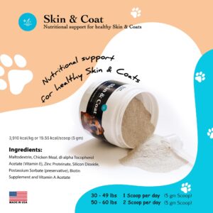 Skin and Coat Supplement Powder for Medium Dogs- Anti Allergy Treatment and Itching Relief - with Vitamins A, E and Biotin - Care Products and Shedding Control Supplements for Itchy Pets