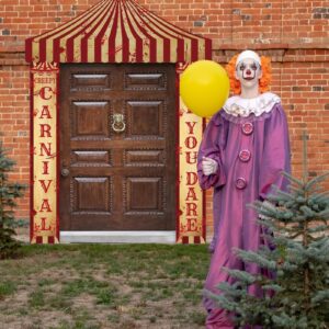 Patelai Halloween Carnival Circus Party Decorations Scary Circus Halloween Door Cover Decoration Carnival Theme Porch Banner Creepy Carnival Tent for Festival Wall Hanging Yard Sign(Carnival)