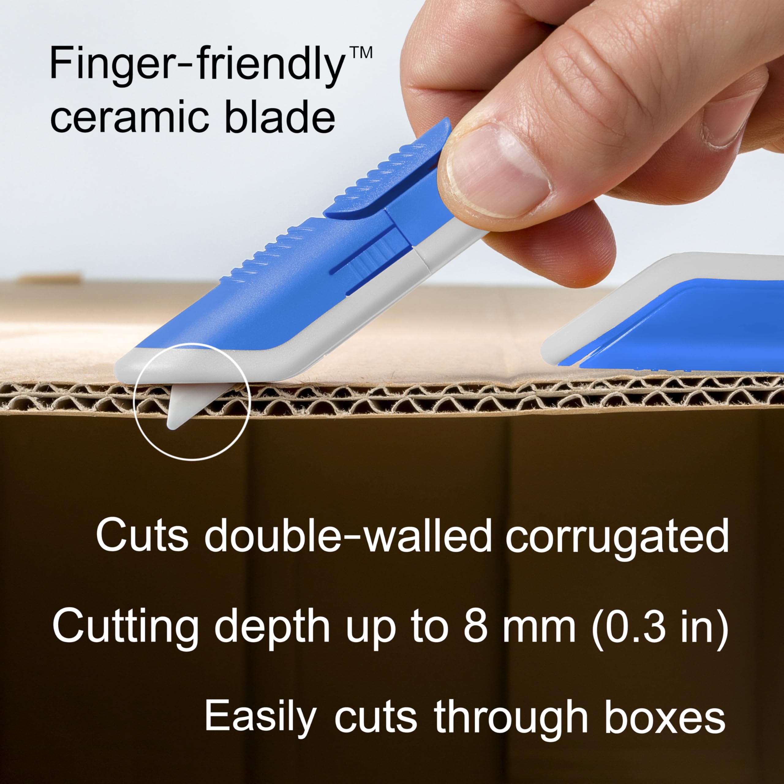 Slice Box Cutter | Manual Retracting | Heavy Duty Utility Knife | Safe Ceramic Blade Lasting 11x Longer than Metal | 1 Pack | Sky