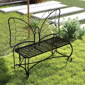 MATONELL Butterfly Cast Metal Garden Bench, Outdoor Bench Patio Seat, Park Bench Outdoor Seating for Garden, Yard, Park, Entryway