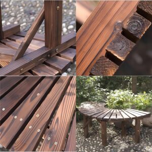 Tree Bench Wrap Around Outdoor Courtyard Bench Wooden Curved Benches Round Park Bench Outdoor Furniture,Solid Wood ​Slatted Seat Fan-Shaped Bench,Garden Tree Bench Backless Bench Patio