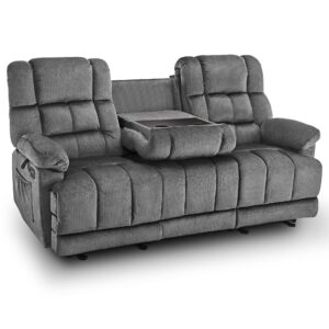 mcombo power reclining sofa with drop down table, heat and vibration, usb ports, 3 seat dual recliner couch for living room rs6236 (grey)