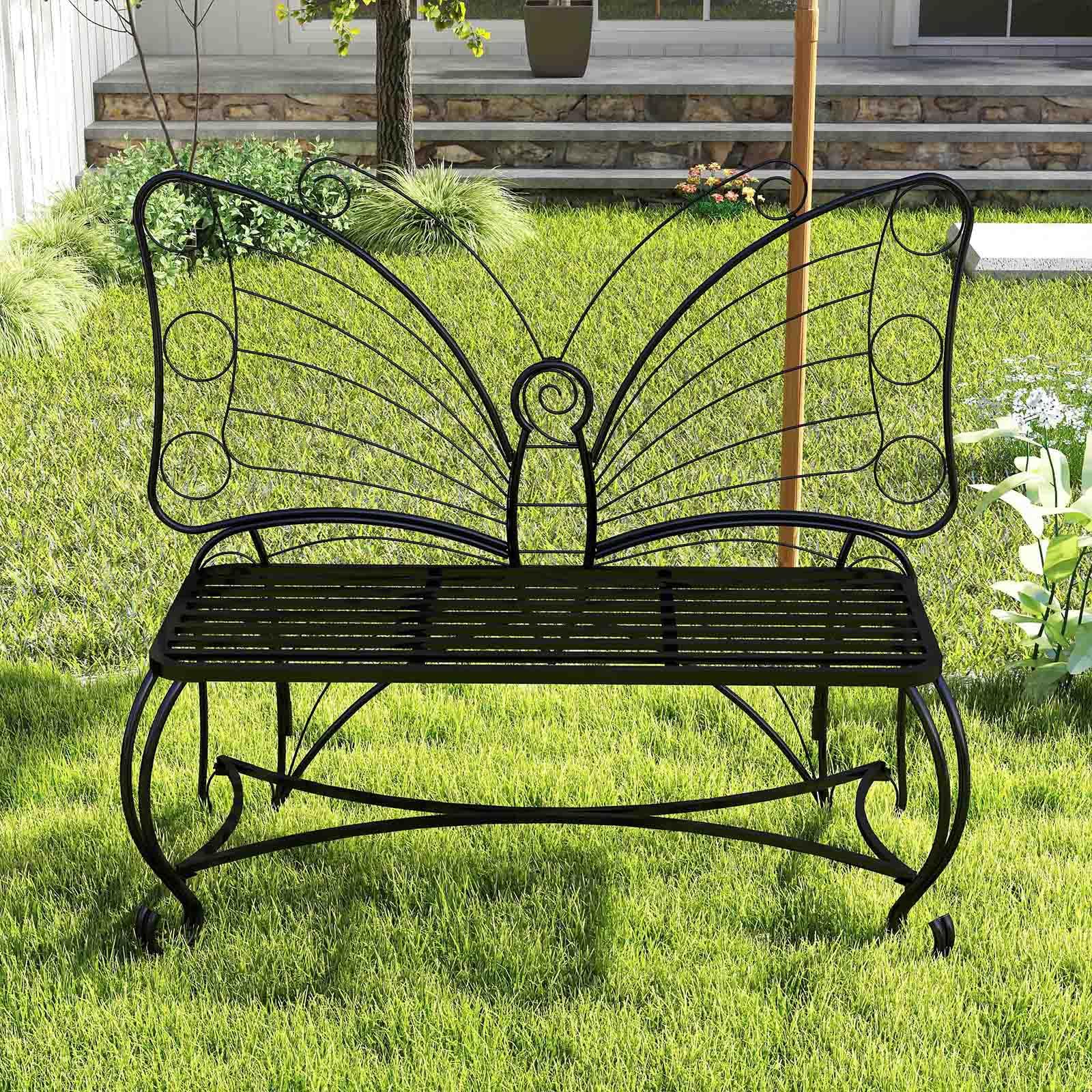 MATONELL Butterfly Cast Metal Garden Bench, Outdoor Bench Patio Seat, Park Bench Outdoor Seating for Garden, Yard, Park, Entryway