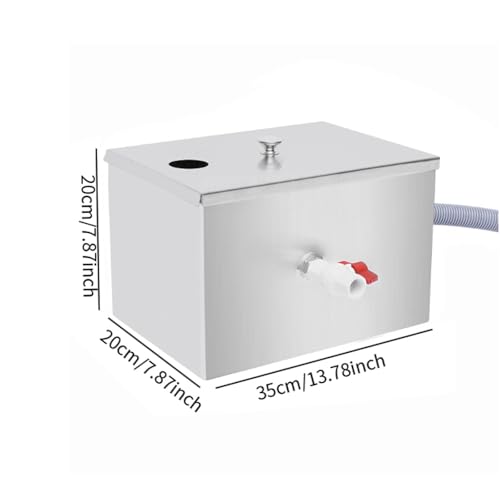 Commercial Grease Trap Interceptor, Stainless Steel Grease Trap Under Sink Waste Water Filter Separator with Top Inlet, 35x20x20cm