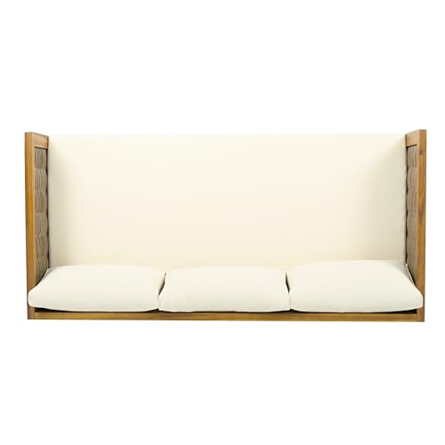 Merax 67.5" Outdoor Patio Daybed 3 Seater Sofa Bed,Acacia Wood Frame with Rattan Arm,Cushion & Pillow