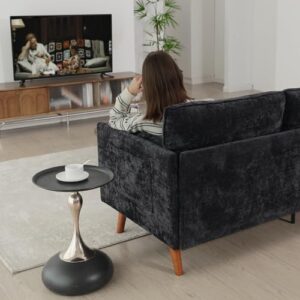 OHOHOLIVE 82" Chenille Couch Mid-Century Modern Design with Solid Wood Legs,Soft Cushions 3 Seat Sectional Sofa Couch - Ideal for Bedroom, Living Room, Small Apartment, Studio, Office, Deep Black