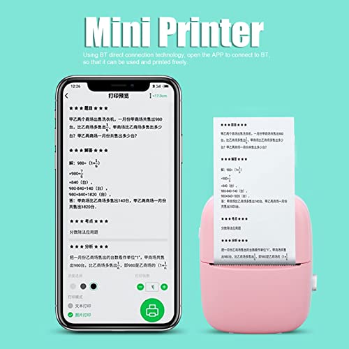 Febuliy Portable Printer,Tiny Printer,Portable Pink Mini Printer Hd with Multipurpose Bt Connection for Office and Home Use