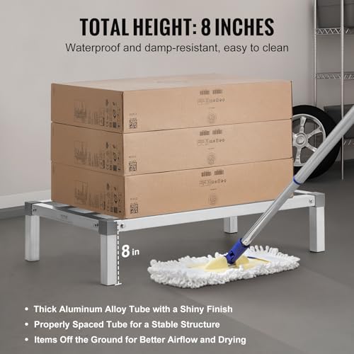 VEVOR Aluminum Dunnage Rack, 36” x 20” Commercial Food Floor Rack, 8” Off The Floor, 1000 lbs Capacity All-Welded Aluminum Storage Rack, for Storage in Restaurants, Kitchens, Garages and Vehicles