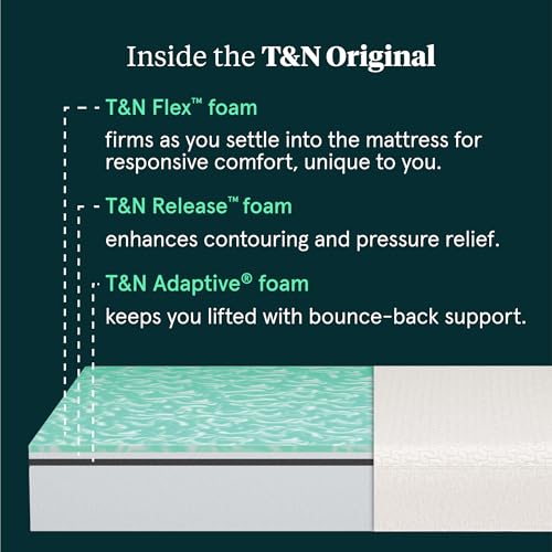 Tuft & Needle Original Medium Queen Size Adaptive Foam Mattress in a Box, Cooling Gel, Pressure Relief, Supportive, 100 Night Trial, Fiberglass Free, CertiPUR-US, 10-Year Limited Warranty