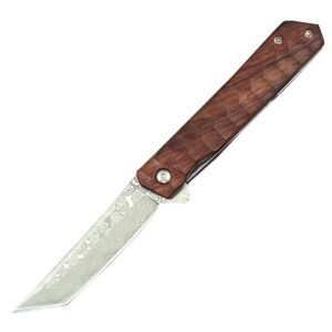 allvin r8406 damascus flipper knife vg10 damascus steel tanto point blade rosewood with steel sheet handle outdoor fishing edc pocket knives