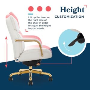 La-Z-Boy® Symphony Executive Mid-Back Office Chair, Diamond Quilt Design, Pocket Coil Cushion, Padded Armrests, Ergonomic Computer DeskChair, Swivel Metal Base, Bonded Leather, White and Gold