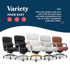 La-Z-Boy® Symphony Executive Mid-Back Office Chair, Diamond Quilt Design, Pocket Coil Cushion, Padded Armrests, Ergonomic Computer DeskChair, Swivel Metal Base, Bonded Leather, White and Gold