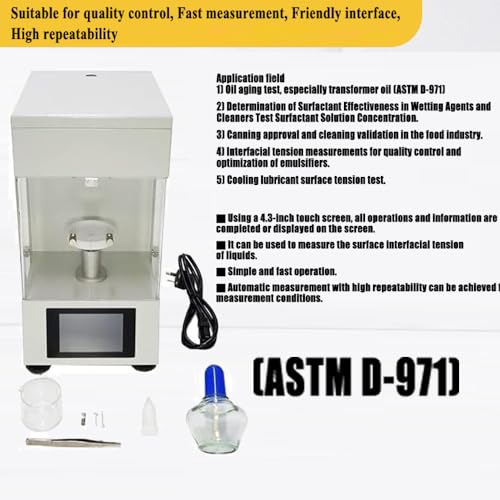 VTSYIQI Interfacial Tension Measurements Professional Surface Tension Meter Liquid Interfacial Tensiometer Du Nouy Ring Method with 0 to 1000 mN/m Accuracy 0.1mN/m Platinum Loop for Oil Paint Industry