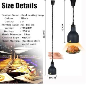 Hanging Food Heat Lamp, 250 Watts Food Warmer Light Buffet Heating Food Lamps Commercial for Fried Food (60-180cm),Black