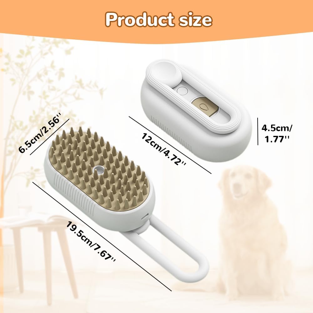 Cat Steam Brush 2024 New Pet Steam Groomer Comb,3 In 1 Cat Steam Brush Pet Hair Steamy Brushes,Pet Steam Brush for Cats Dogs (White)