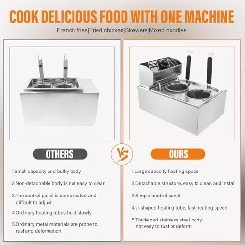 2 Hole Noodle Cooking Machine,deep Fryer with Basket,1500W Freidora De Aceite,Detachable Large Capacity Stainless Steel Countertop Electric Oil Fryer with Temperature Control for Restaurant Or Home