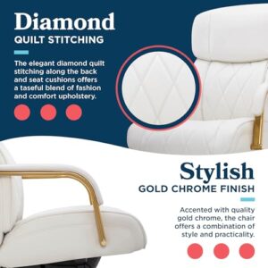 La-Z-Boy® Symphony Executive Mid-Back Office Chair, Diamond Quilt Design, Pocket Coil Cushion, Padded Armrests, Ergonomic Computer DeskChair, Swivel Metal Base, Bonded Leather, White and Gold