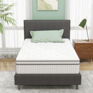 wood-it twin mattress, 10 inch foam and spring hybrid mattress, medium firmness, durable support, certified safe foams & fabric