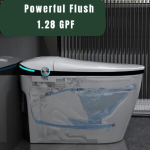 Smart Toilet,One Piece Bidet Toilet for Bathroom with Auto Open & Close Lid and Seat, Foot Sensor, LED Display,Night Light, Warm Water & Dryer