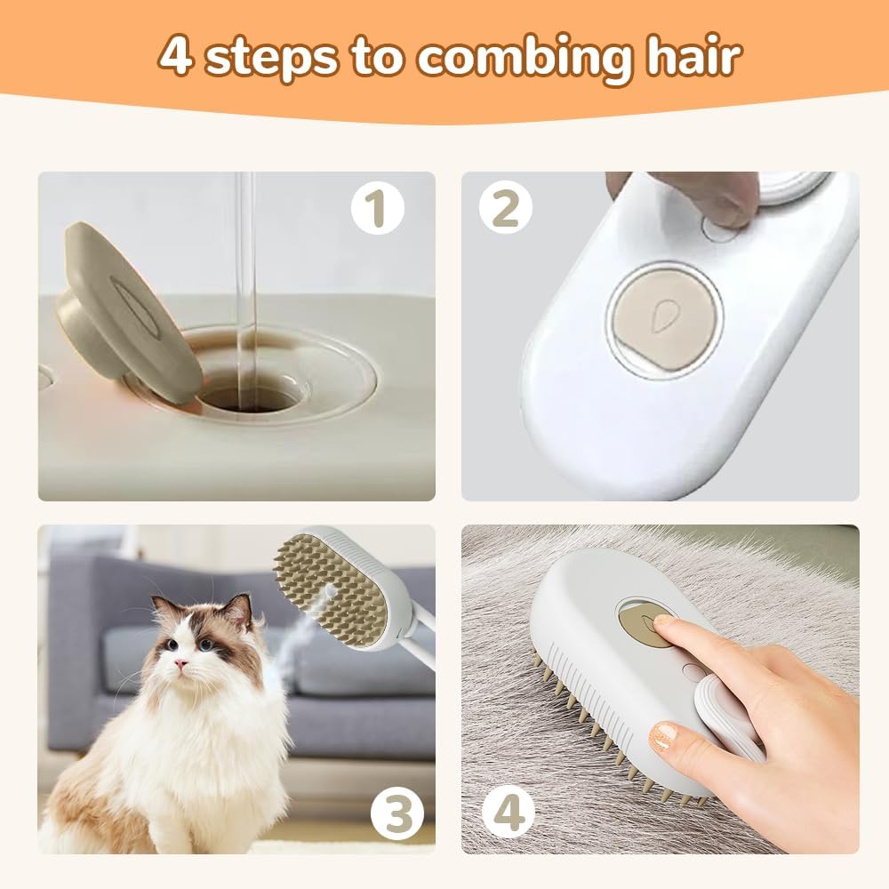 Cat Steam Brush 2024 New Pet Steam Groomer Comb,3 In 1 Cat Steam Brush Pet Hair Steamy Brushes,Pet Steam Brush for Cats Dogs (White)