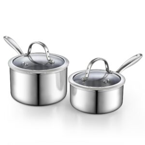 cooks standard stainless steel saucepan set 1.5 and 3 quart, multi-ply clad sauce pot with glass lid, silver