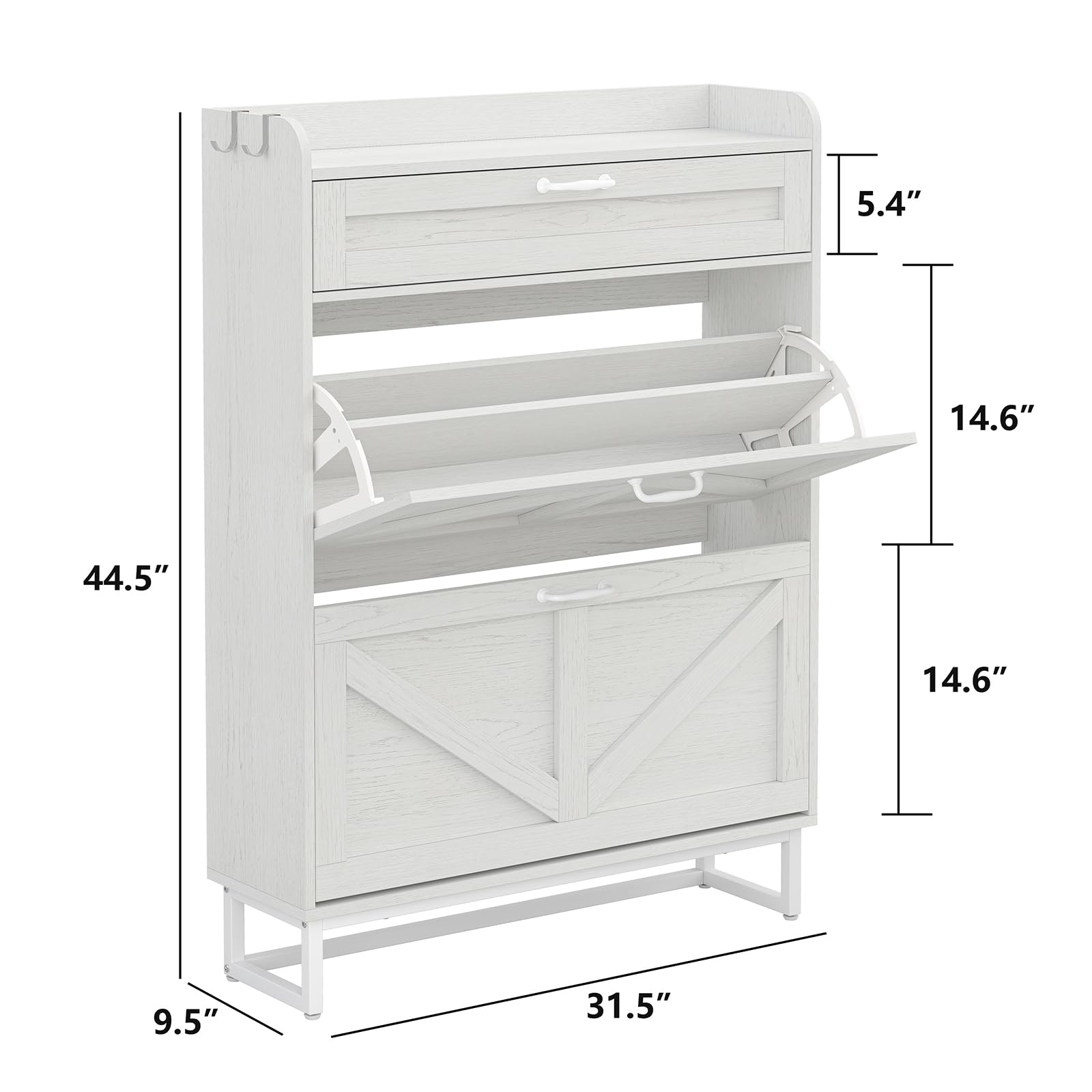 Furniouse Shoe Storage Cabinet with 2 Flip Drawers & 1 Drawer, Shoe Cabinet, Freestanding Shoe Cabinet Shoe Cabinet Storage with Mental Legs for Entryway, Slim Shoe Cabinet Off White