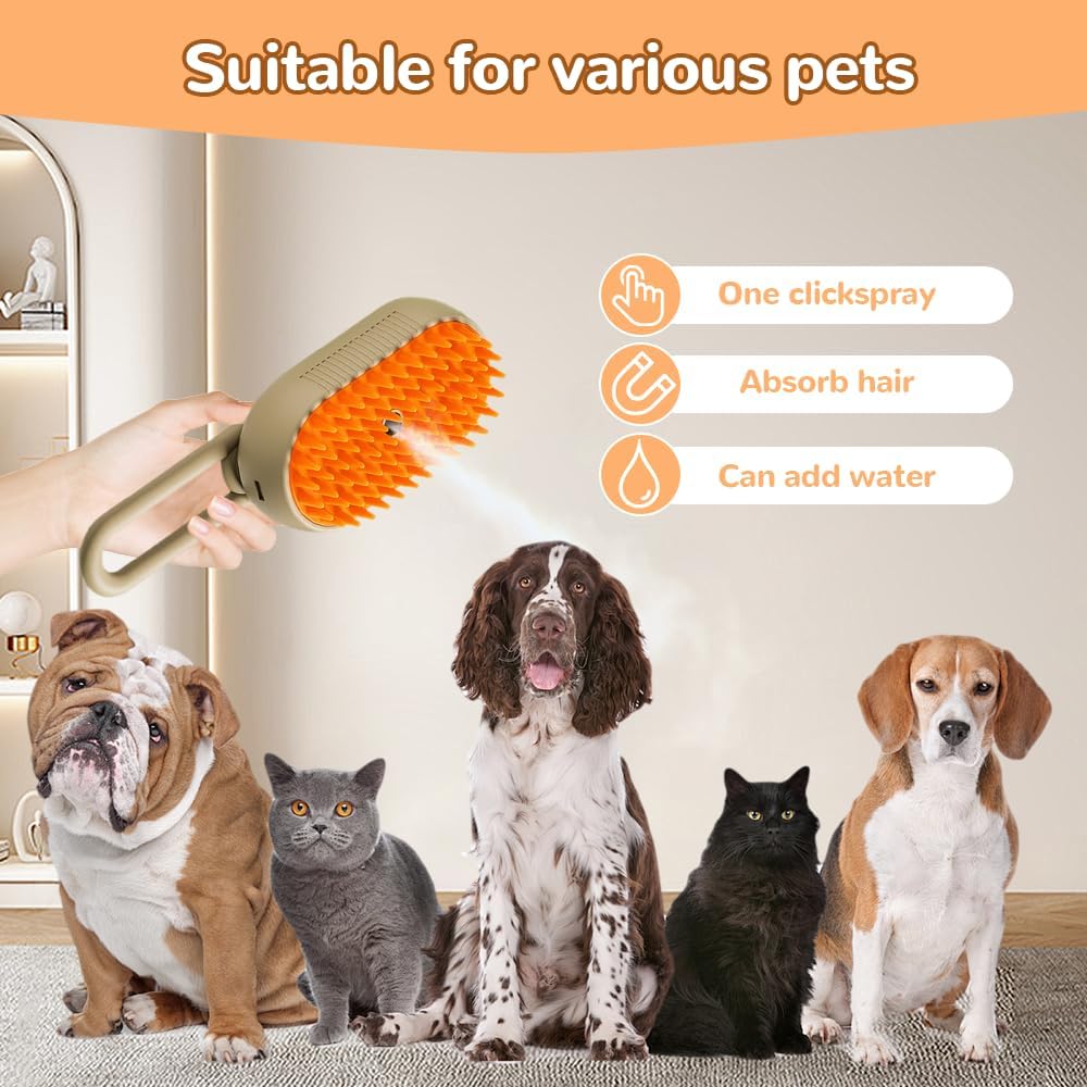 Cat Steam Brush 2024 New Pet Steam Groomer Comb,3 In 1 Cat Steam Brush Pet Hair Steamy Brushes,Pet Steam Brush for Cats Dogs (White)