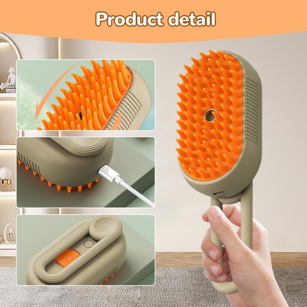 Cat Steam Brush 2024 New Pet Steam Groomer Comb,3 In 1 Cat Steam Brush Pet Hair Steamy Brushes,Pet Steam Brush for Cats Dogs (White)