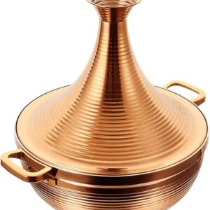 304 Stainless Steel Moroccan Tagine Pot,Non Stick Tagine Stainless Steel Tower Stew Dry Pot Non-stick Slow Cooker Seafood High Lid Pan Electromagnetic Cooker Moroccan Tajine Casserole,Gold,26cm