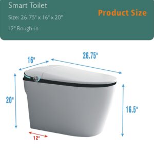 Smart Toilet,One Piece Bidet Toilet for Bathroom with Auto Open & Close Lid and Seat, Foot Sensor, LED Display,Night Light, Warm Water & Dryer