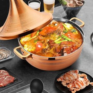 304 Stainless Steel Moroccan Tagine Pot,Non Stick Tagine Stainless Steel Tower Stew Dry Pot Non-stick Slow Cooker Seafood High Lid Pan Electromagnetic Cooker Moroccan Tajine Casserole,Gold,26cm