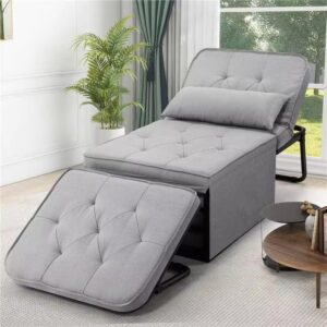 sejov sofa bed, 4 in 1 multi-function sleeper sofa, convertible sleeper chair, assembly-free chair bed with adjustable backrest, breathable linen sofa chair for living room apartment, grey