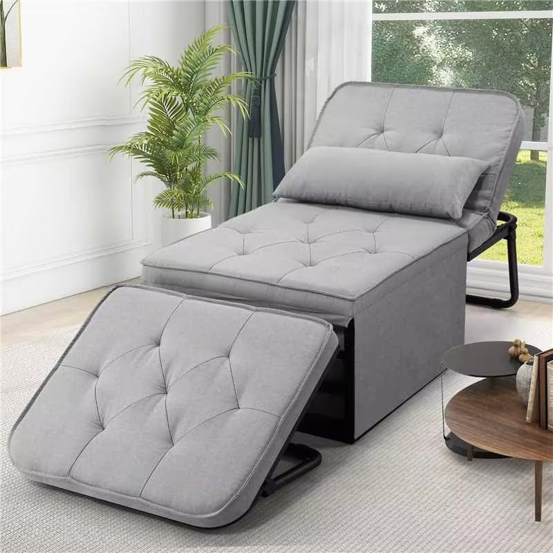 SEJOV Sofa Bed, 4 in 1 Multi-Function Sleeper Sofa, Convertible Sleeper Chair, Assembly-Free Chair Bed with Adjustable Backrest, Breathable Linen Sofa Chair for Living Room Apartment, Grey