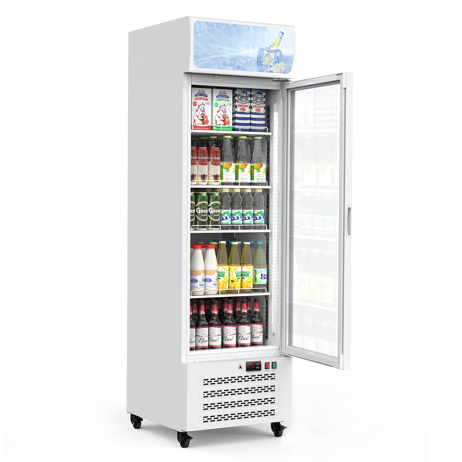 GarveeTech Commercial Merchandiser Refrigerator,11.3 Cu.Ft Glass Door Display Refrigerator,Drink Cooler Beverage Fridge with Soft LED Light, 4 Adjustable Shelves,White