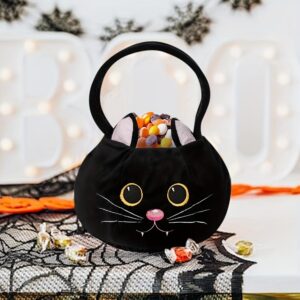 Halloween Plush Black Cat Trick or Treat Bags Bucket Candy Large Bags Tote for Trick or Treating Favor Bags for Halloween Party Supplies