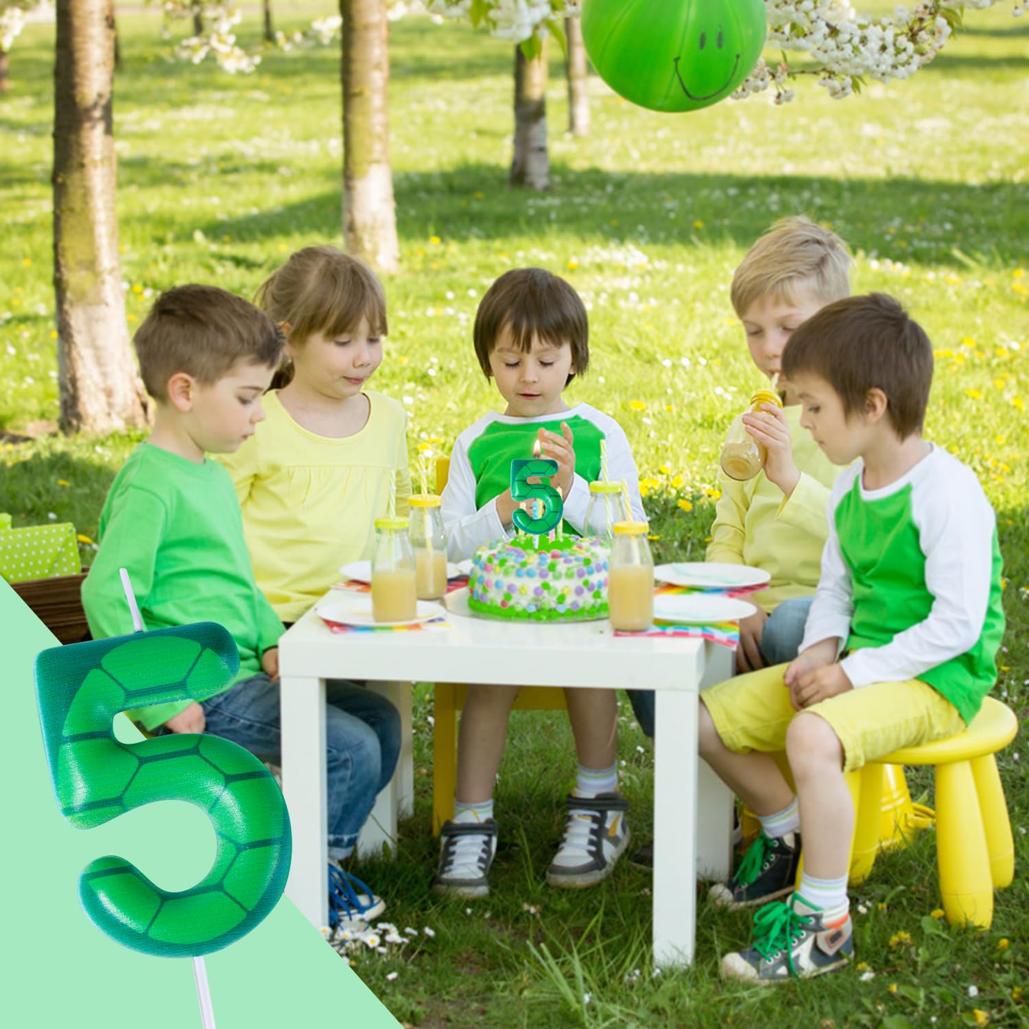 Turtle Themed Birthday Candles, Green Birthday Number Candle Paraffin Turtle Number Birthday Candle for Kids Boys Girls Birthday Party Cake Topper Decoration Supplies (Number 5)