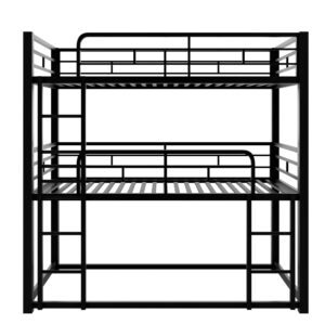 Heavy Duty Triple Bunk Bed Twin Over Twin Over Twin, Metal 3 Bunk Bed with 2 Ladder and Guardrail, Twin Size Triple Bunk Bed for Kids, Teens, Black