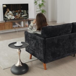 OHOHOLIVE 82" Chenille Couch Mid-Century Modern Design with Solid Wood Legs,Soft Cushions 3 Seat Sectional Sofa Couch - Ideal for Bedroom, Living Room, Small Apartment, Studio, Office, Deep Black