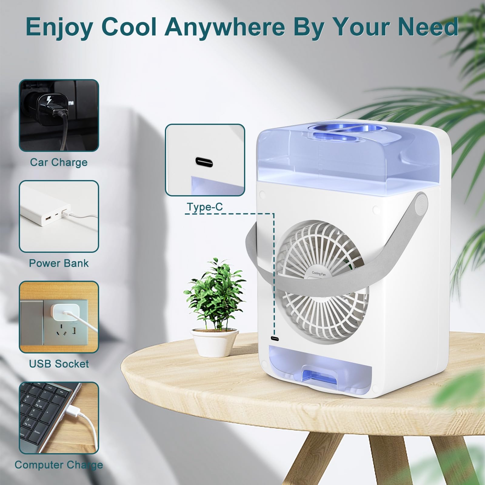 Air Conditioners Portable 2024,Mini Air Conditioners Portable for Room,Oscillating Small Mini AC with Timer,4 Speeds 2 Cool Mist,180°Oscillation Mini Air Conditioners for Room Kitchen